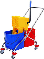 DOUBLE MOP BUCKET METAL FRAME TROLLEY 46L