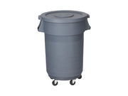 CIRCULAR GARBAGE BIN WITH DOLLY WHEELS AND LID