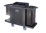 FLOORMASTER - PLASTIC ROOM SERVICE CART WITH A DOOR, WITH A LONG AND A SHORT CLOTH BAG, WITH AN INTEGRATED GRID COLUMN -FM 7008 (SFC-07)